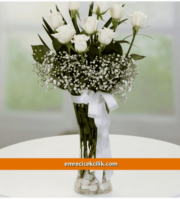 Vazoda 9 Beyaz Gül