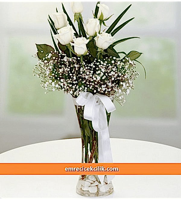 Vazoda 7 Beyaz Gül