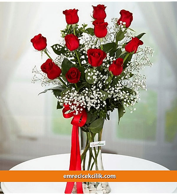 Vazoda 11 Kırmızı Gül