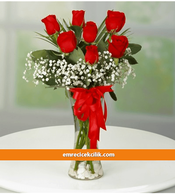 Vazoda 7 Kırmızı Gül